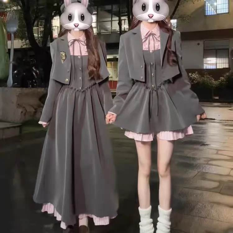 【沃茨学院四件套】秋季新品少女学院风外套连衣裙