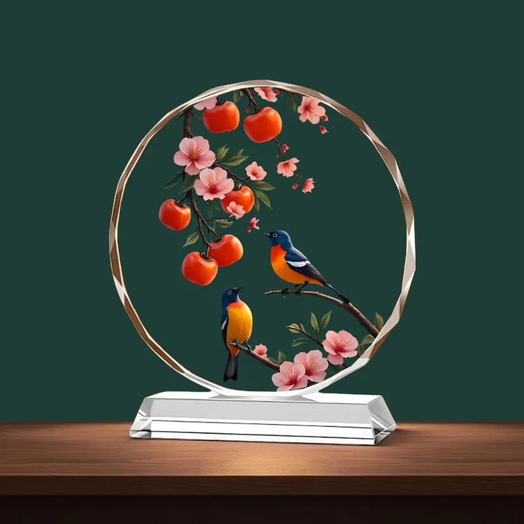 柿如意水晶摆饰平安喜乐客厅玄关酒柜装饰品乔迁新居开 业礼摆台