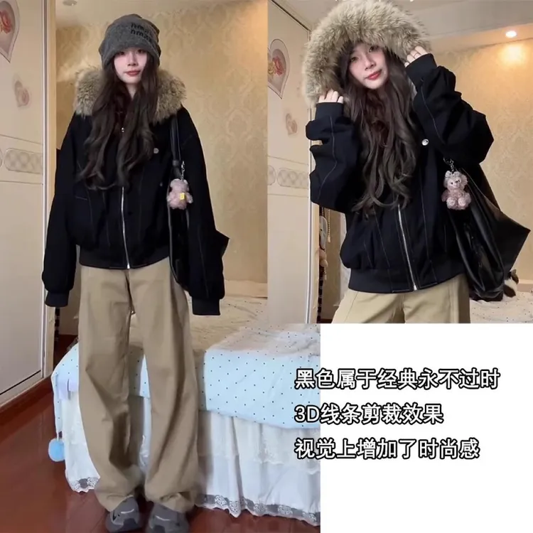 情侣款美式复古座山雕冬装派克棉服女款2025新款加厚棉袄工装外套