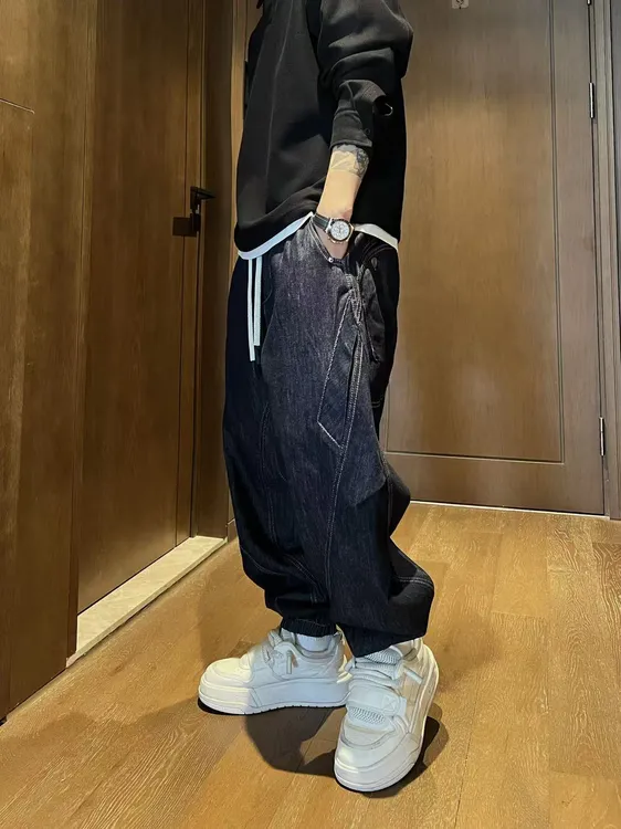 XDZZ二狗25ss秋季街头侧斜插袋束脚宽松工装牛仔裤K228