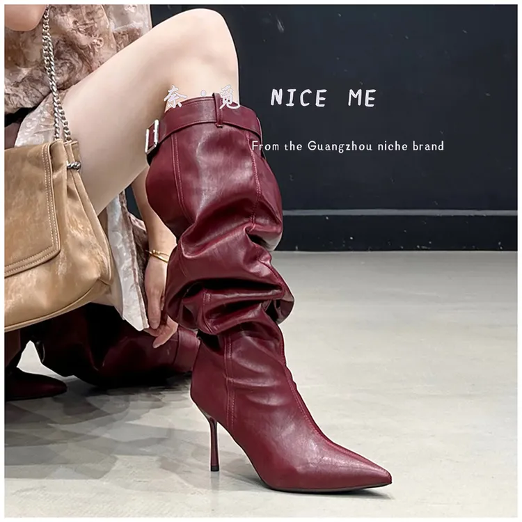 【幂式】NICE ME~8cm网红尖头性感辣妹过膝靴女2025秋冬宽腿长腿ins