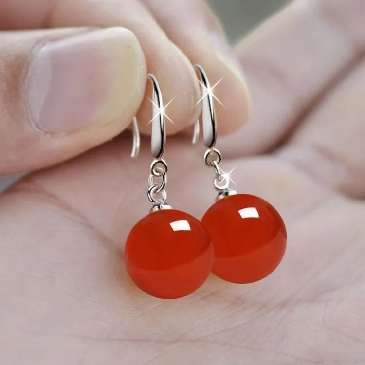 天然玛瑙s925纯银耳环简约气质百搭耳坠2025年新款爆款时尚耳饰