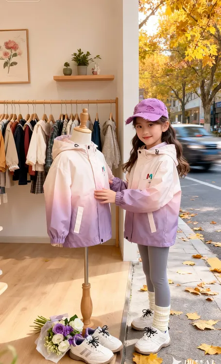 女童春装外套冲锋衣夹克2025新款洋气时髦渐变风衣中大童连帽休闲