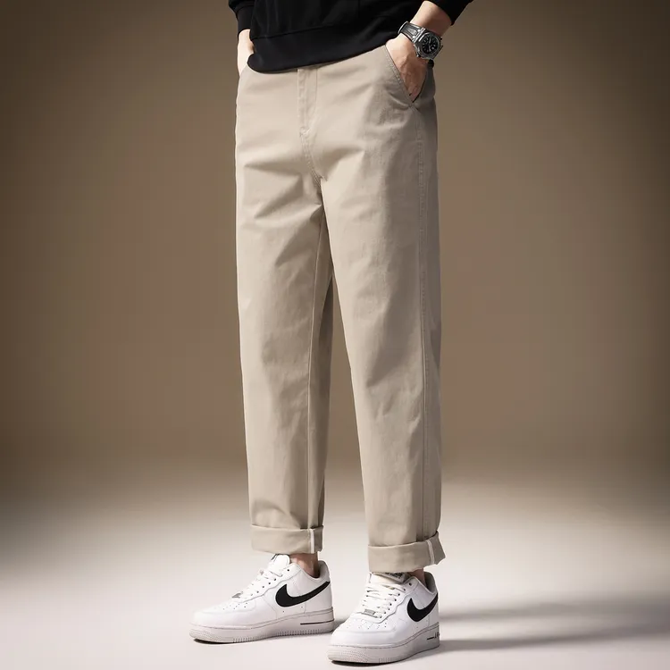 高端日系复古透气休闲裤男士夏季新款简约潮流宽松直筒工装裤子男