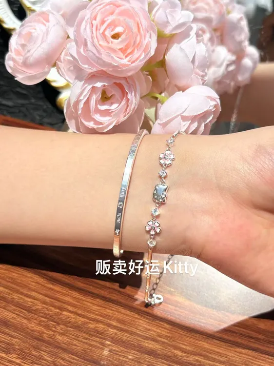 足银手镯 纯银足银999手链手镯Kitty手链轻奢时尚百搭小众手链