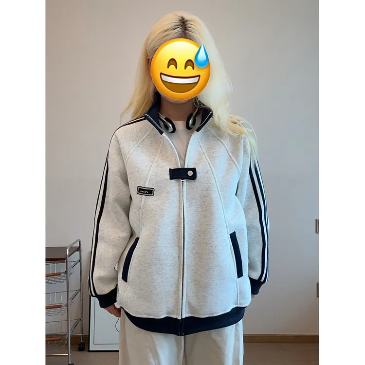 美式学院风三条杠运动夹克男秋季重磅立领棒球服外套条纹开衫卫衣