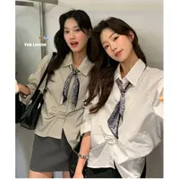 十三行2025早秋高级感v领宽松衬衫女长袖衬衣