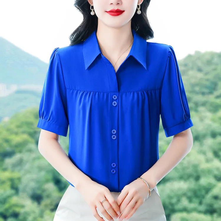 2025春夏新款洋气短袖上衣气质减龄衬衫女士大码小衫