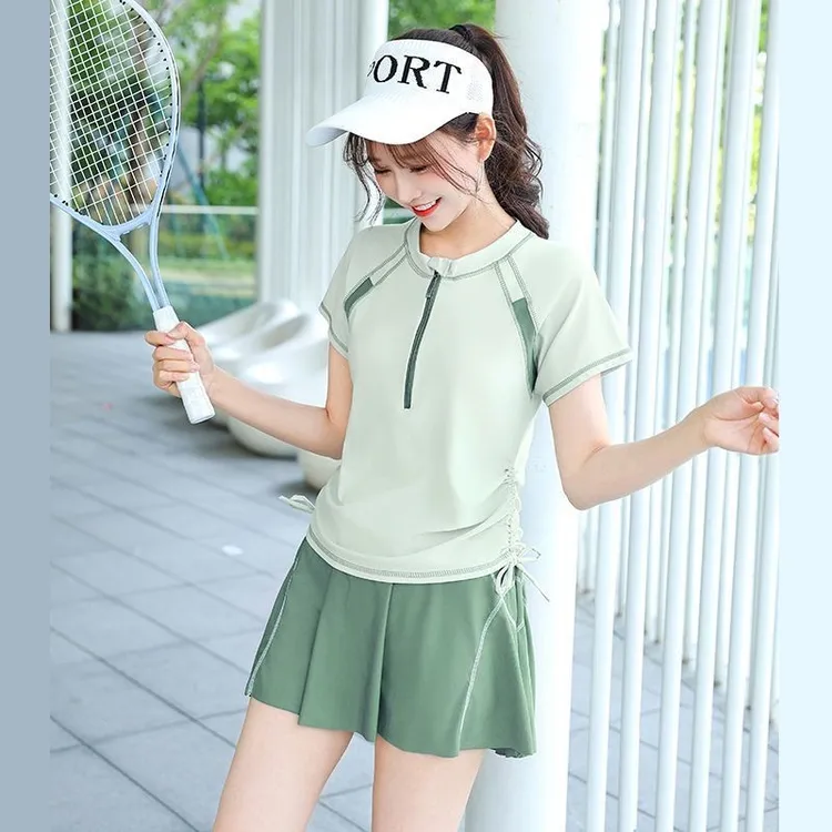 泳衣女士分体保守韩国少女小清风学生运动专业训练大码微胖游泳装