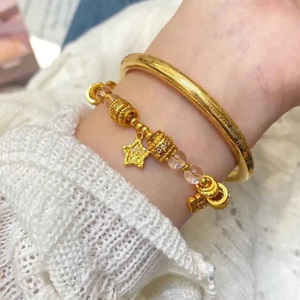 铜合金手链 【白水星星】金店同款锤纹五角星盘缠手链国风手串