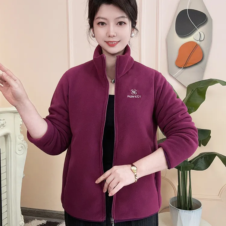 【紫色】春秋时尚休闲外套运动百搭气质加绒厚立领保暖妈妈装
