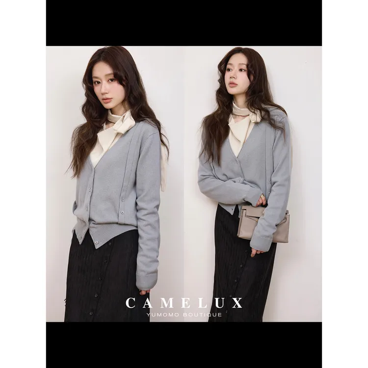 【Camelux线】解构美学开衫 显瘦多穿V领针织衫 QHA4044