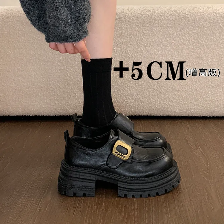厚底粗高跟魔术贴小皮鞋女2025春秋新款复古jk英伦风圆头乐福单鞋