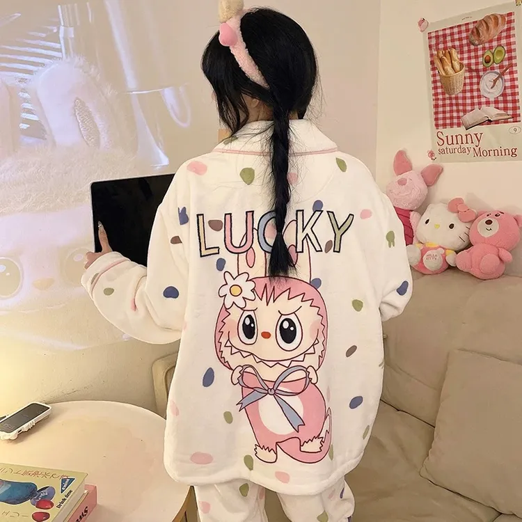 儿童珊瑚绒睡衣女童2025秋冬季加厚法兰绒中大童8-15岁女孩家居服