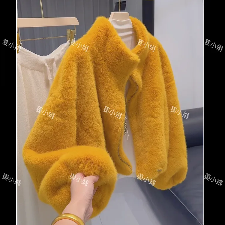 毛绒绒立领保暖外套女2025秋冬季新款高级感洋气灯笼袖外套