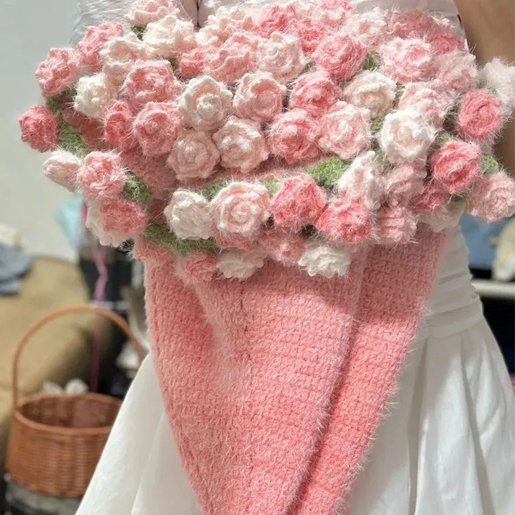 【1.1~1.5米整套材料包】diy礼物手工编织花束尖角玫瑰花花束毛毯