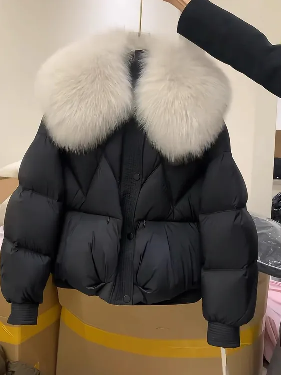 黑色短款大毛领棉服女2025冬季新款小众设计感时尚洋气显瘦外套