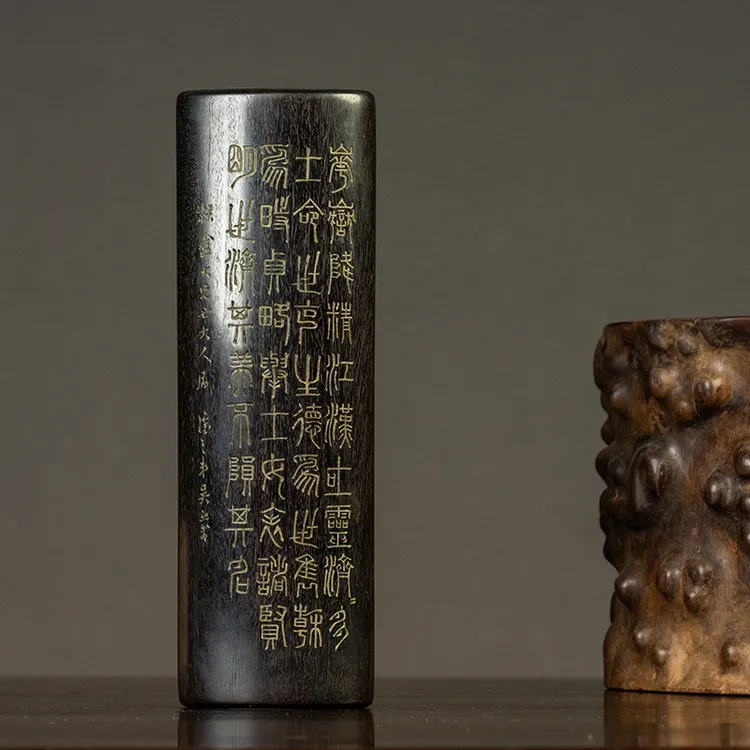 清代 紫檀书卷式诗文臂搁 古董艺术品