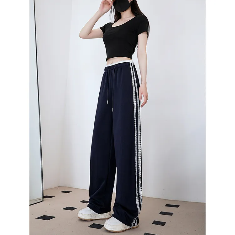 蕾丝拼接阔腿裤2025夏季新款洋气内搭设计感宽松显瘦松紧腰休闲裤