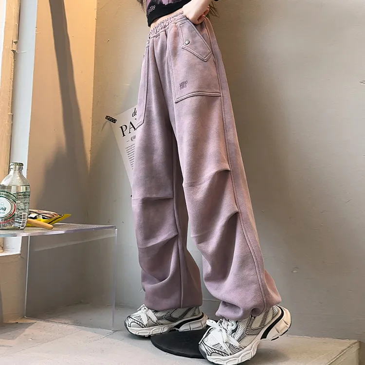 儿童秋装2025新款大女童装工装裤子春秋款运动卫裤秋季阔腿直筒裤