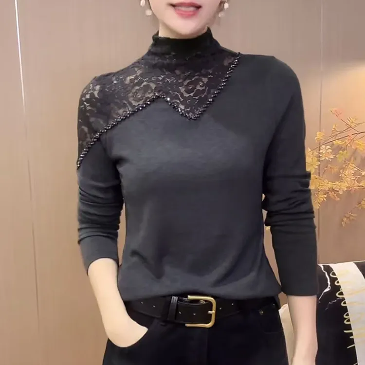 中年女士休闲减龄长袖秋季时尚百搭打底衫女2025新款修身显瘦上衣