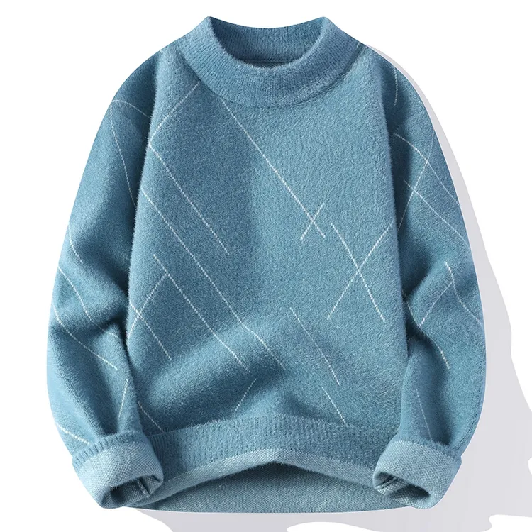 青少年毛衣男孩线衣秋冬季潮牌水貂绒加厚保暖学生大童针织打底衫
