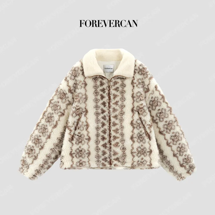 FOREVERCAN“达夫尔”Vintage毛绒感费尔岛立领廓形外套WC22707