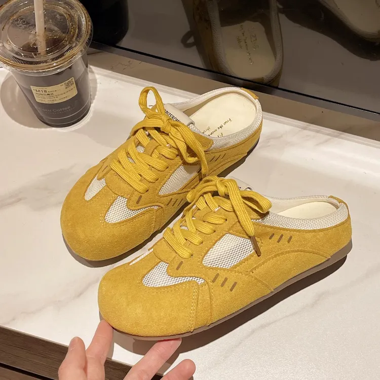 三福包头半拖鞋女夏季外穿2025新款网面透气德训鞋懒人一脚蹬凉拖