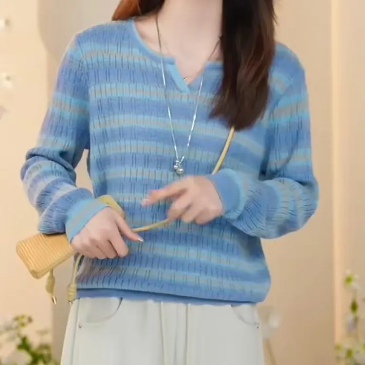 时尚混搭针织衫春季潮流拼色休闲套头衫