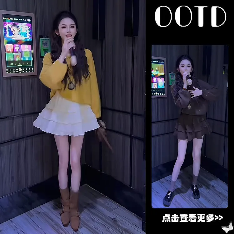 超火早秋穿搭一整套女2025新款懒惰风针织毛衣高腰蛋糕短裙两件套