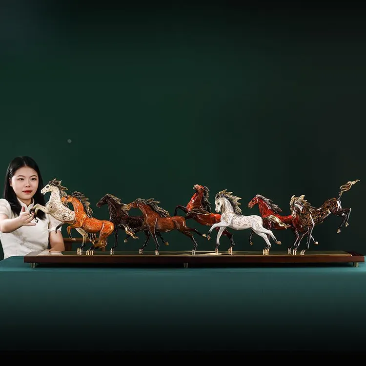 德国精致品质黄铜大漆八骏奔腾马摆件老板办公室玄关工艺装饰乔迁