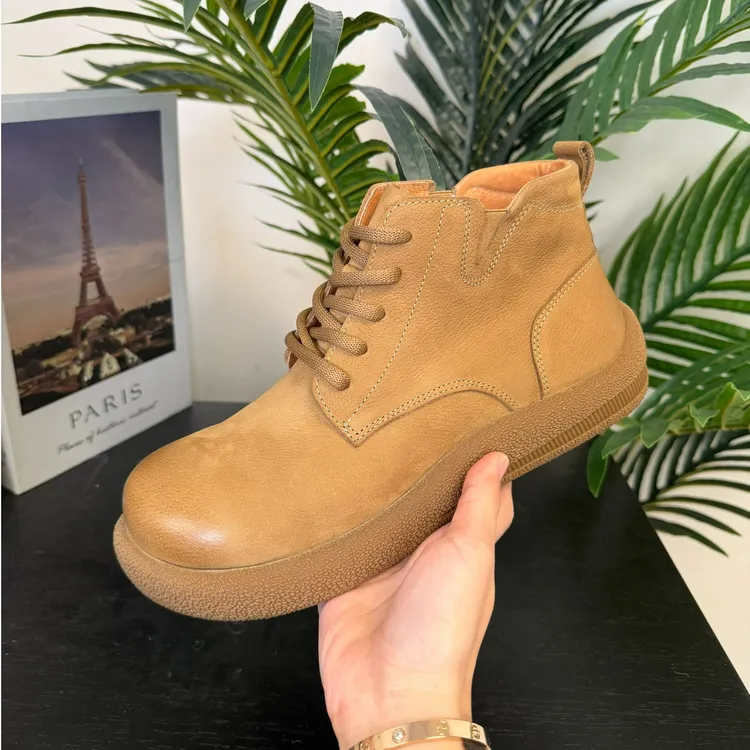 头层牛皮手工男鞋秋冬季中邦新款男靴系带复古休闲皮鞋高帮短靴