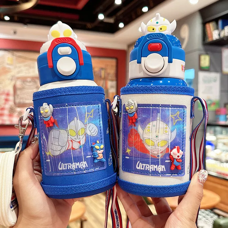 奥特曼儿童保温杯幼儿园男孩双饮吸管杯子上学专用高颜值便携水壶