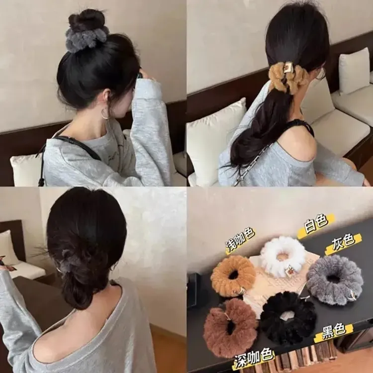 毛毛电话线超大号不伤发高弹力秋冬氛围感大号毛绒电话线发圈发绳