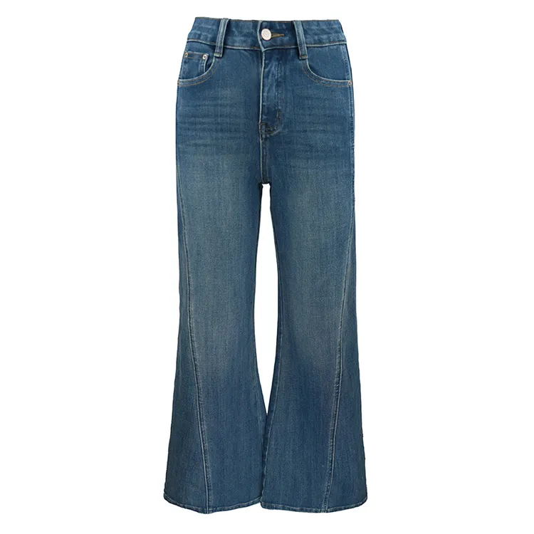 JUNGLE ME秋冬常规高腰弹力女裤水洗阔腿微喇牛仔裤加绒厚款百搭