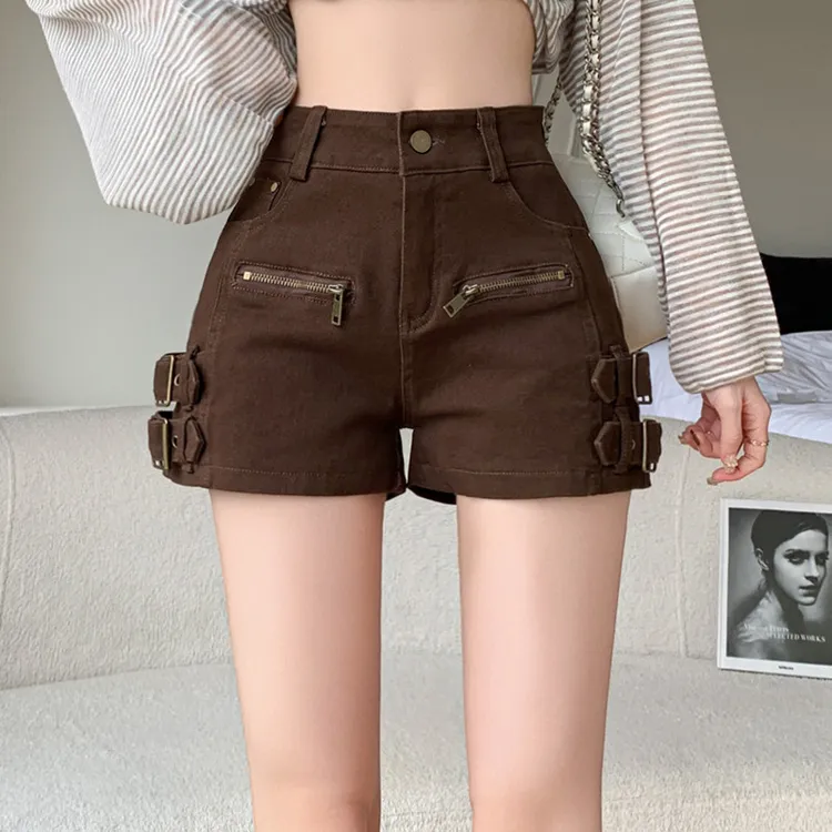美式复古工装牛仔短裤女2025秋冬新款设计感修身显瘦弹力a字热裤