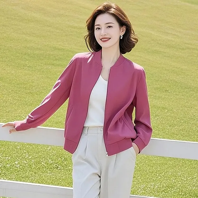 高级感粉色薄款外套女2025春秋超火今年流行的小个子慵懒风女装