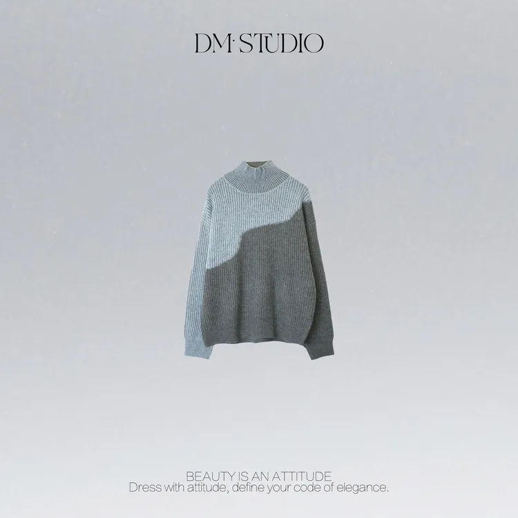 DEDM•STUDIO/极简风气质百搭撞色100%绵羊毛中领毛衣2512ZZS/203