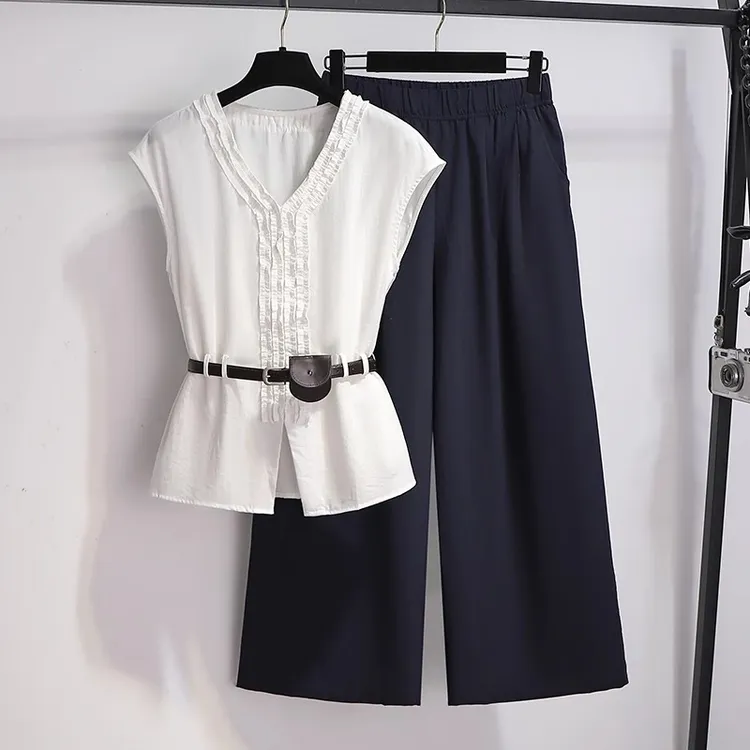 拉夏贝尔阔腿裤套装女2025新款夏装整套巨好看洋气减龄无袖两件套