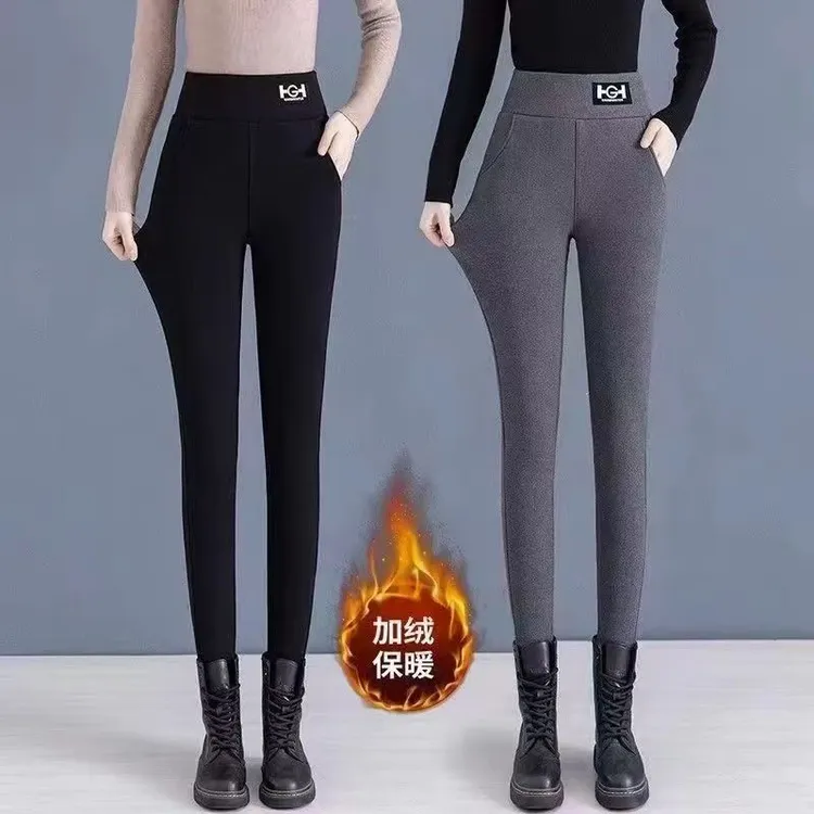 2025新款秋冬外穿羊羔绒打底裤加绒女高腰弹力大码小脚保暖裤Z