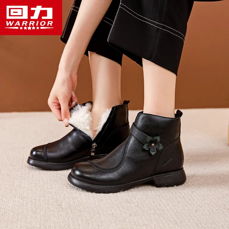回力妈妈鞋棉鞋冬季新款中年加绒短靴保暖中老年女鞋防滑秋冬短靴