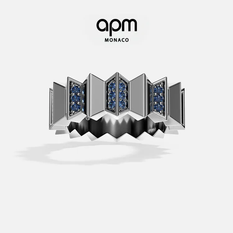 APM Monaco 宽版蓝色戒指生日礼物银饰轻奢小众高级感饰品