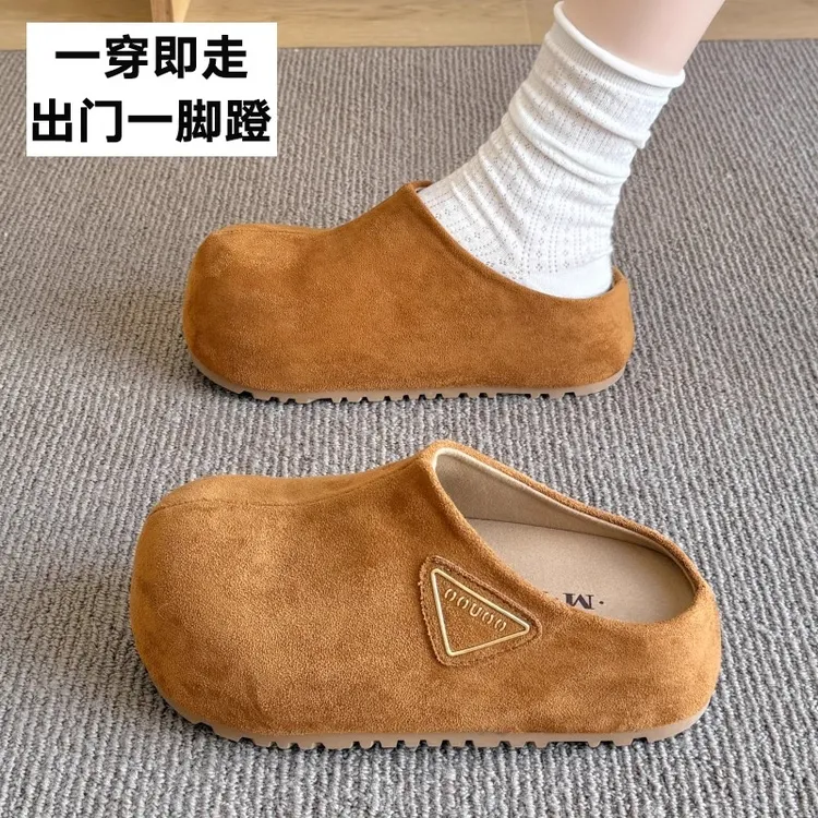厚底增高勃肯鞋女外穿2025秋季新款大头鞋一脚蹬小个子包头半拖鞋