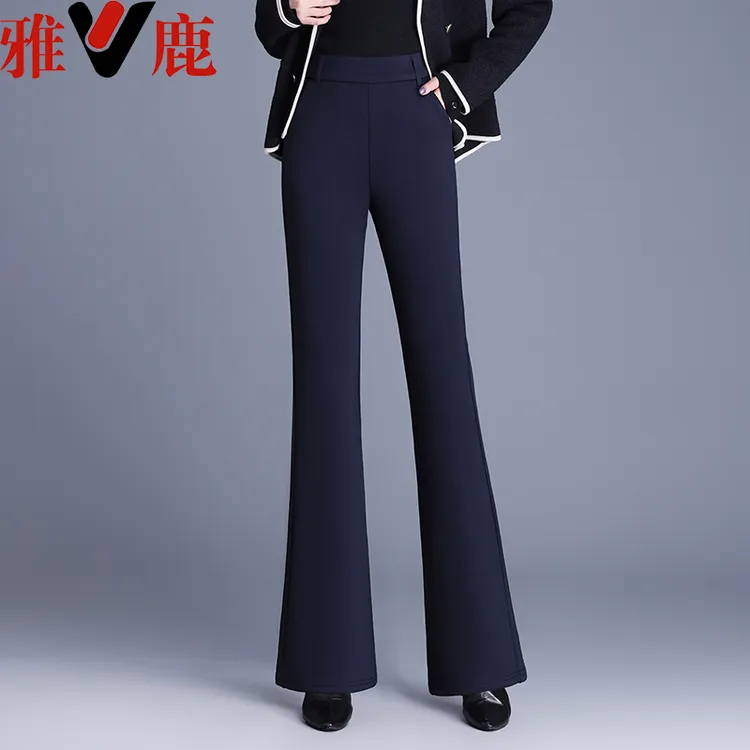 V/雅鹿品牌秋冬女款微喇裤加绒高腰显瘦大码弹力休闲裤子2025新款