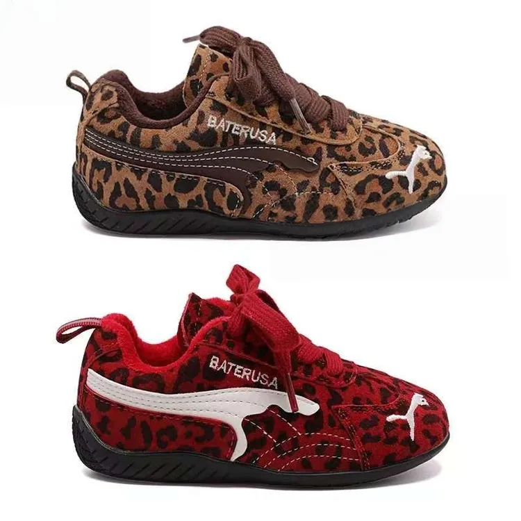 儿童秋冬加绒豹纹女童鞋子百搭板鞋2025新款男童德训鞋韩系阿甘鞋