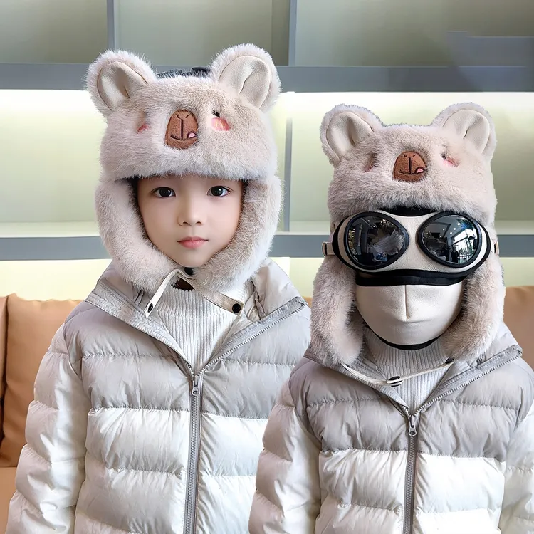儿童抓绒保暖帽雷锋帽男童冬季中大童帽子护耳帅气护目镜男孩冬天