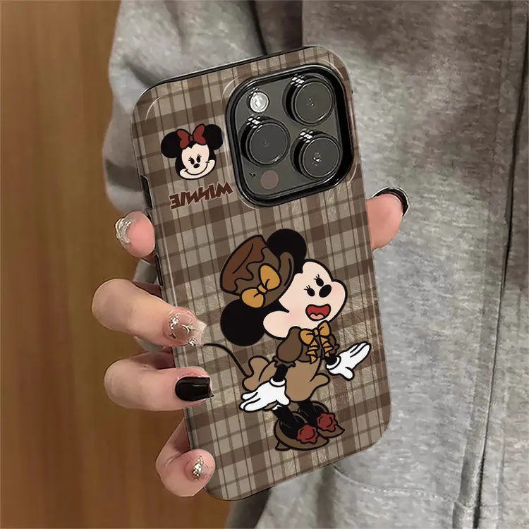 格纹米妮适用苹果17/16手机壳华为vivo小米15卡通oppo菲林二合一