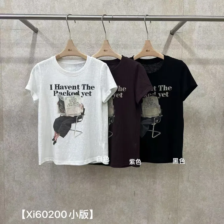 鑫燃KIKI （画报字母T）宽松圆领字母印花小版T 60200 XI