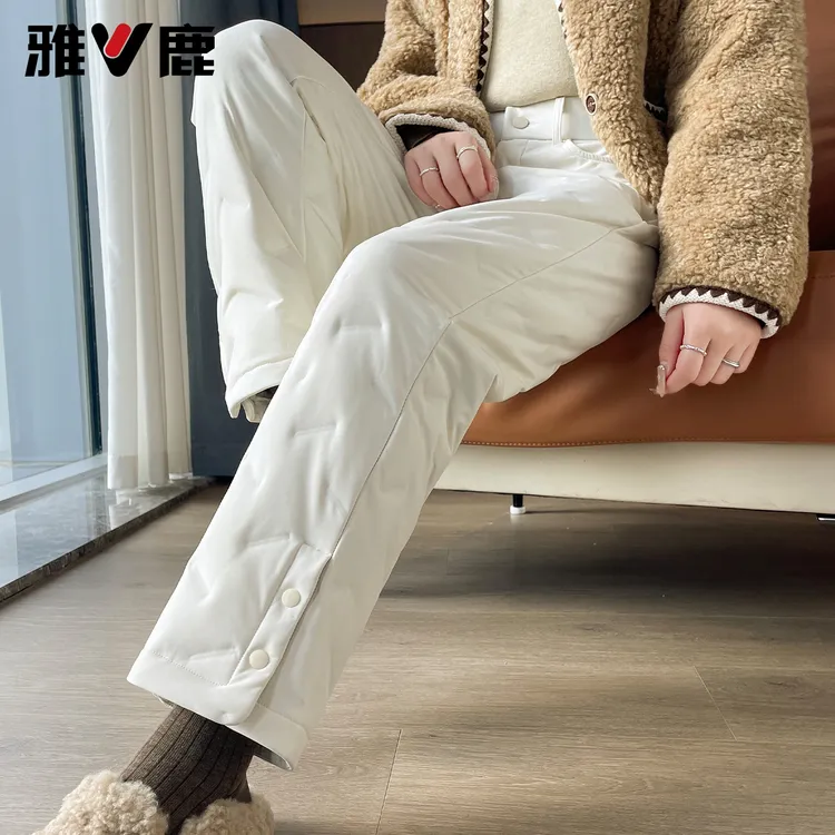雅鹿高腰宽松直筒阔腿羽绒裤女外穿2025新款冬季加厚保暖工装棉裤