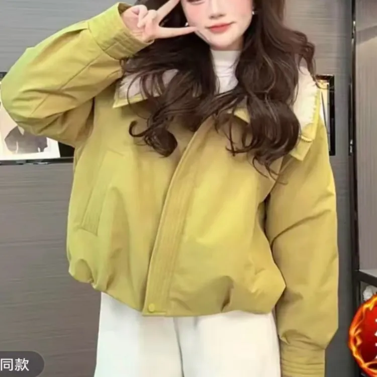 高端欧货2025年冬装新款翻领羊羔毛棉服棉衣女短外套加绒加厚上衣